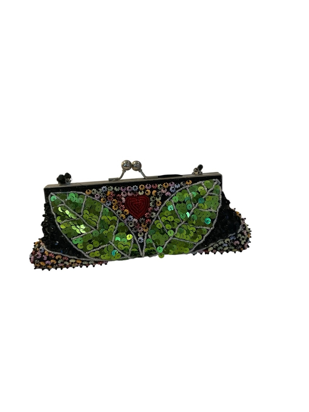 Source Unknown Green Sequin Leaf Wristlet Clutch